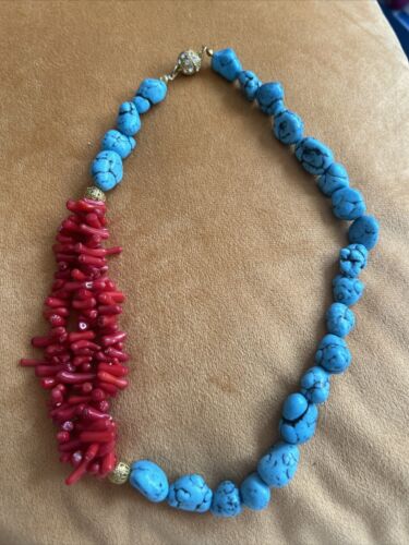 Turquoise And Coral necklace. Artisan Made. Never Worn. Fire And Ice.
