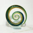 Murano Glassware Abstract Hand Blown Swirl/Wave Glass Sculpture, 7.5" L x 7" W.