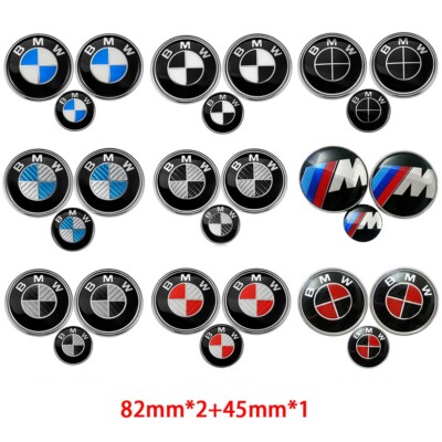 3pcs/set for BMW 82mm Front Bonnet Emblem Rear Badge Car Steering Wheel Sticker