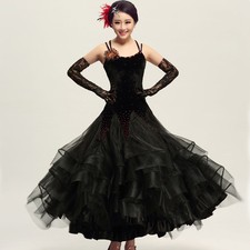 listing pure colour Ballroom Competition Dance Dress Modern black Oversleeve