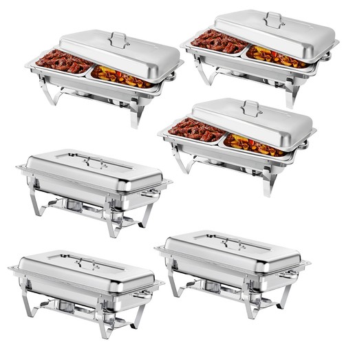 8 QT 6 Pack Stainless Steel Chafing Dish Sets Catering Chafer Food Warmer 2 pan