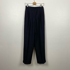 Ralph Lauren Pinstriped Trousers Womens 10 Wool Pleated Cuff Hem 2 Pocket Pants