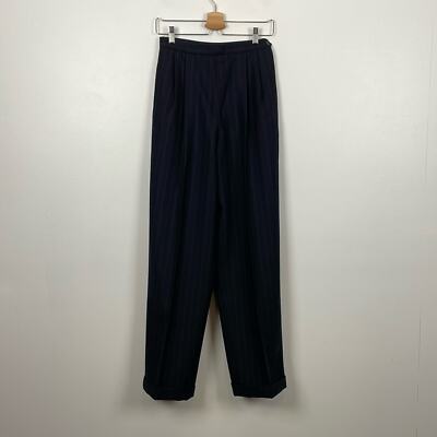 Ralph Lauren Pinstriped Trousers Womens 10 Wool Pleated Cuff Hem 2 Pocket Pants