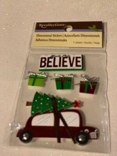 RECOLLECTIONS 3D STICKERS CHRISTMAS HOLIDAY BELIEVE CAR W/TREE RARE STICKERS