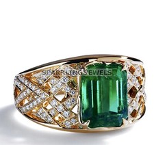 AAA Emerald Octagon Cut With 14K Solid Gold Ring For Men 508