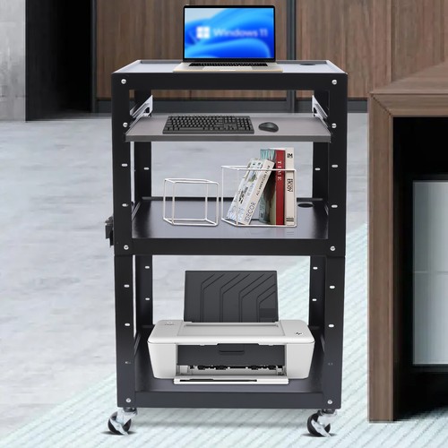 Steel Media Cart AV Cart With Keyboard Tray Mobile Cart Height Adjustable Shelf - Picture 6 of 23
