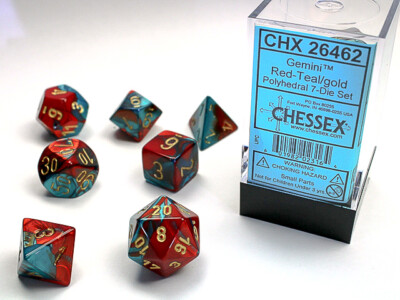 Gemini: Red-Teal   Gold (Set aus 7 Würfeln)