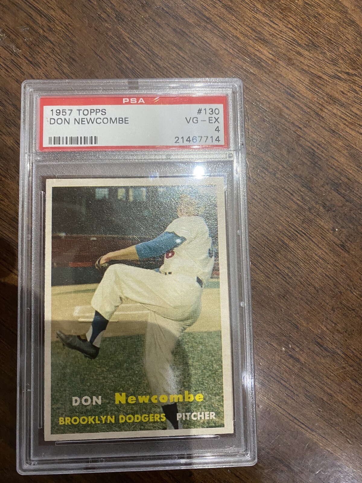 1957 TOPPS BASEBALL CARD # 130 DON NEWCOMBE PSA 4 VG-EX BROOKLYN DODGERS