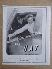 1952-53 PUB UAT AEROMARITIME TRANSPORT AERIEN HOTESSE ORIGINAL FRENCH AD