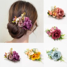 Women Prom Headpiece Bride Flower Hair Combs Clip Simulation Flower Hairpins