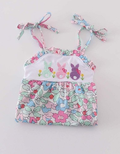 Girl's Boutique Easter Floral Bunny Romper Outfit Sibling Matching Embroidered E - Picture 5 of 8