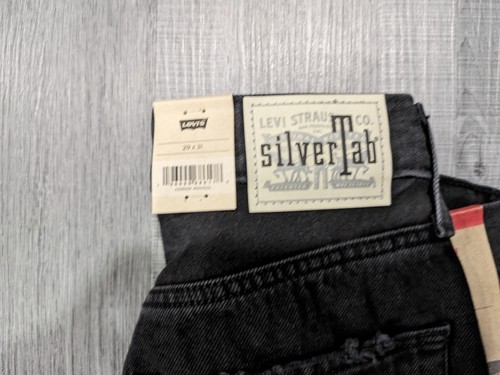 Levis Silvertab Jeans Womens 29x31 Black Pants Baggy Straight Leg Distressed - Picture 2 of 6