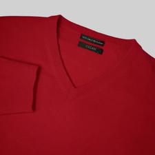 Cezani Sweater Mens Large Red 100 Fine 2 Ply Cashmere V-Neck Pullover Christmas