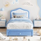 Twin Upholstered Bed Frame with Storage Drawer & LED Headboard for Kids/Girls