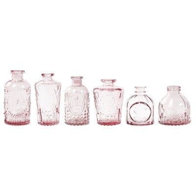 6 Decorative Glass Flower Vases Embossed Vintage Design Party Decorations