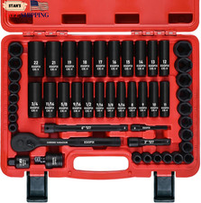 38 In. 50 Piece 6 Point Impact Socket Ratchet Drive And Metric Set New