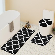 Black Bathroom Runner Rug, 3 Piece Rug Set, Extra Soft and Absorbent Microfib...