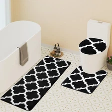 Black Bathroom Runner Rug, 3 Piece Rug Set, Extra Soft and Absorbent Microfib...