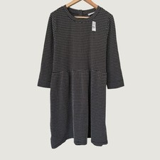 LOFT Womens Black White Dotted Knit Long Sleeve Button Back Shift Dress L Boho
