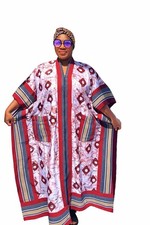 Traditional Multi-Color Women's Kaftan Dress Loose Fit Patterned Striped Details
