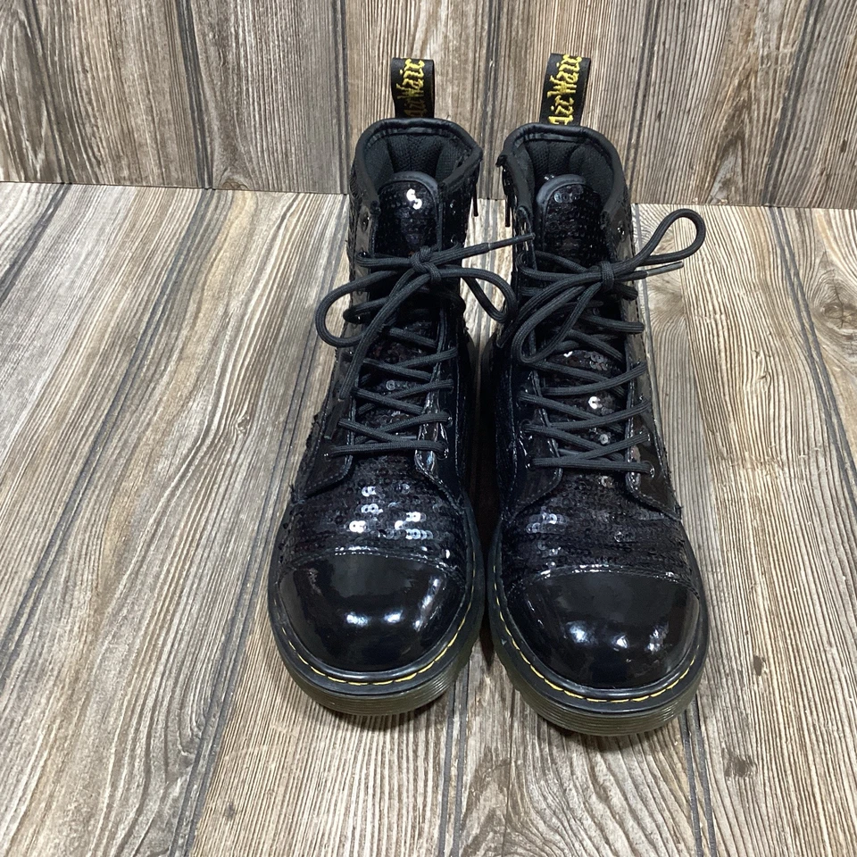 Botas de combate Dr Doc Martens para mujer 1460 Pooch lentejuelas con cordones cremallera lateral talla 6 EE. UU. Foto 2 de 4