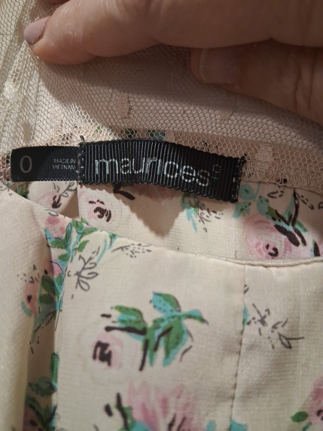 MAURICES Wmn's Plus Sz 0 Tan Floral Lace Mesh Sleeveless Dress Ruffle Easter image 3