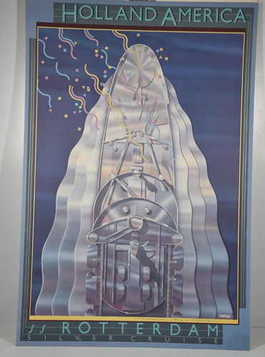 Vintage Holland America Rotterdam Silver Cruise Ship Art Print Poster White III