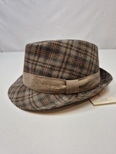 Stetson Fedora Hat Fitted Men's XL Brown Plaid Tweed Silk Lined Fall Winter