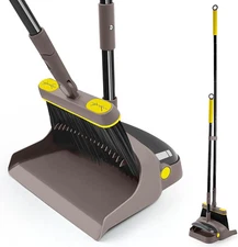 JEHONN Broom with Dustpan Combo Set Lightweight 54'' Long Handle Yellow 