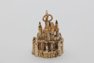 VINTAGE 14k GELBGOLD 3D WALT DISNEY MAGIC KINGDOM SCHLOSS ANHÄNGER CHARM MASSIV