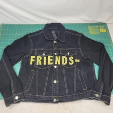 VLONE Black & Yellow Friends Embroidered V Denim Jacket Size Mens Medium  
