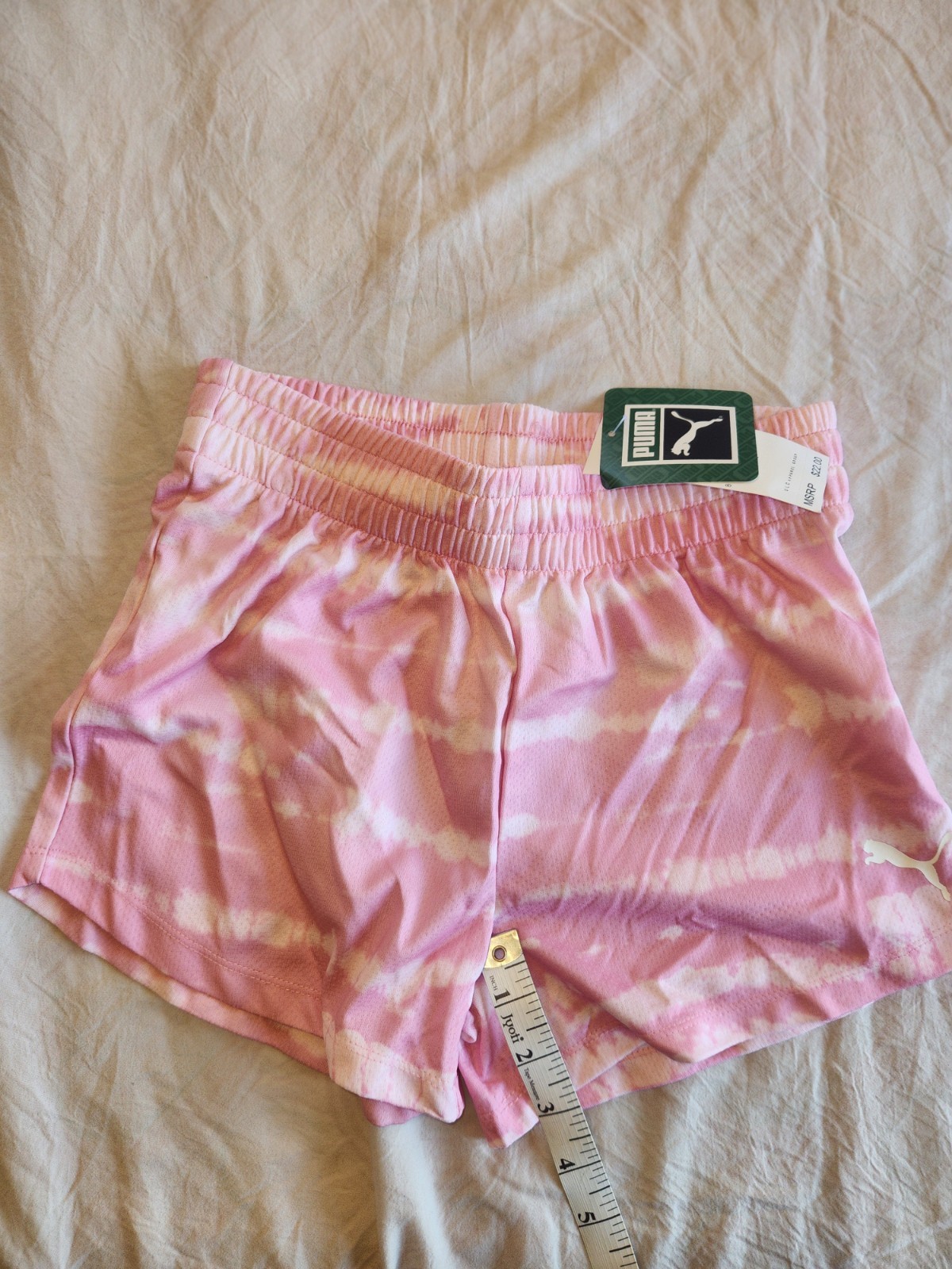 PUMA girls Pink Tie Dye Athletic Shorts Knit Polyester Activewear XS thumbnail 3