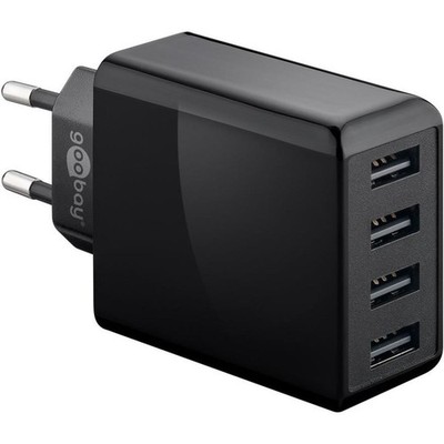 Goobay 44953 4-fach USB-Ladegerät 30 W schwarz flache Bauform USB-A Netzteil