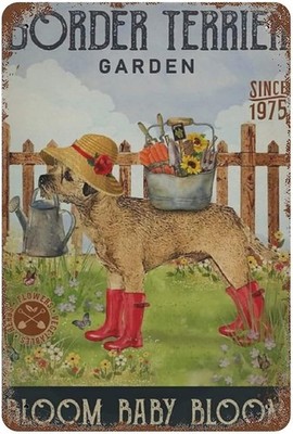 Border Terrier Garden Vintage Metal Tin Sign for Bars Restaurants 8x12