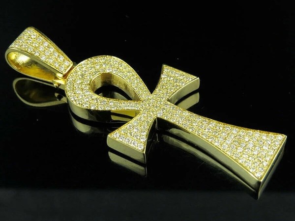 Alternate view of 14k Yellow Gold Plated Ankh Cross 3ct Round Vvs1 Real Moissanite Pendant Charm