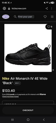 Nike Air Monarch IV Men's Low Top Lace-Up Sneakers 13M Black 4E Wide 415445-001
