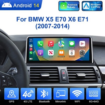 10.25'' Android 14 Autoradio CarPlay 8-Kern 64GB DAB+ Für BMW X5 E70 X6 E71 CCC