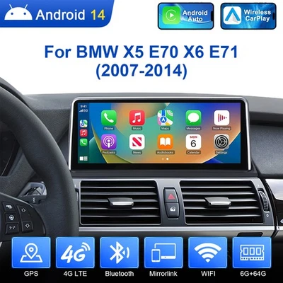 10.25" Android 14 Autoradio CarPlay 8-Kern 64GB WiFi Für BMW X5 E70 X6 E71 CIC - Bild 1 von 4