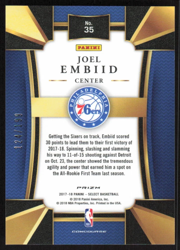 2017-18 Panini Select Maroon #35 Joel Embiid /199 Philadelphia 76ers - Image 2 of 2