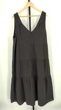 Quince Women 100% Organic Cotton Gauze Tiered Maxi Dress Black XL
