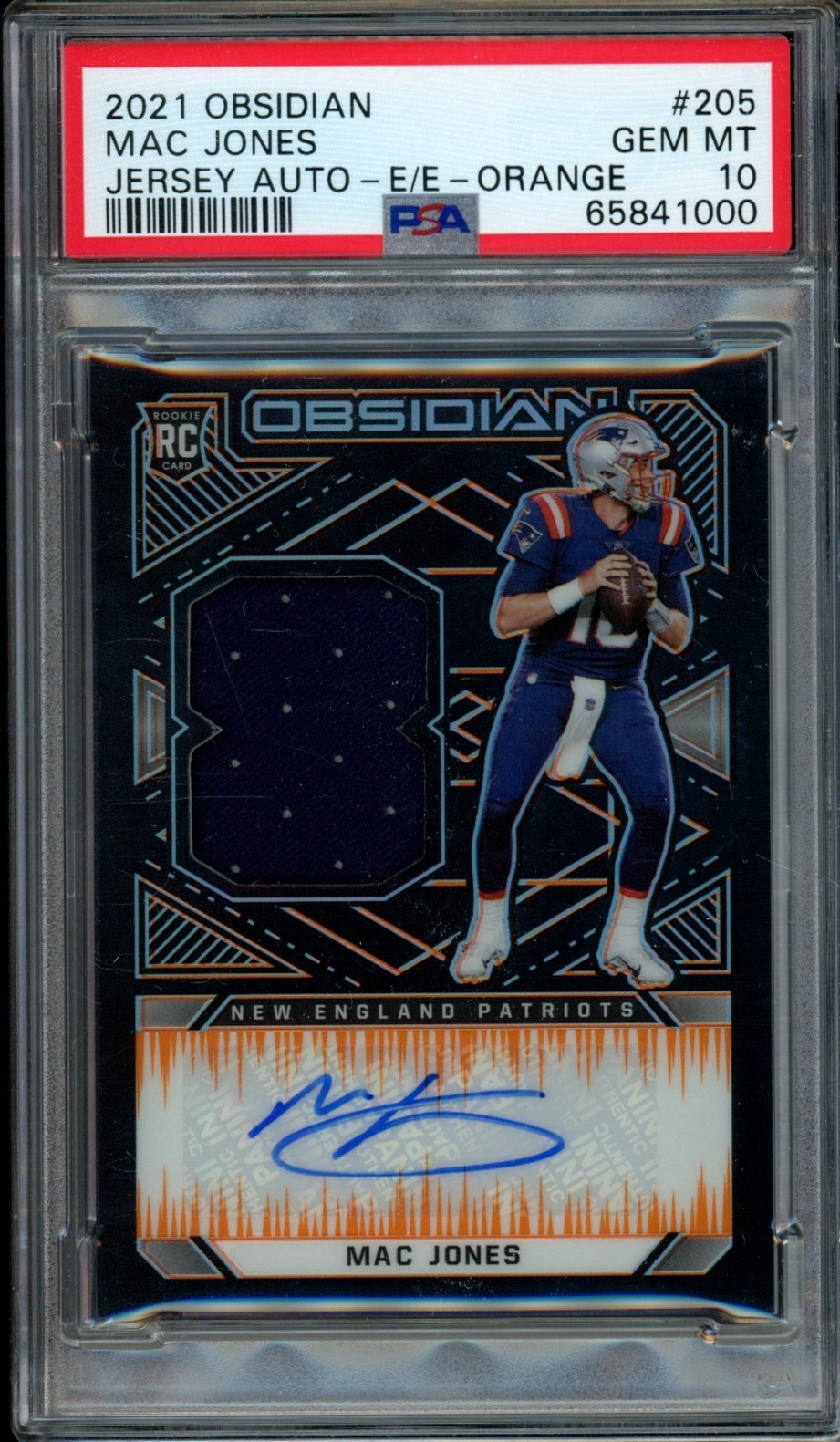 Mac Jones Panini Obsidian #205 Jersey Autograph-Electric Etch-Orange