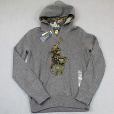 Polo Ralph Lauren Sweater Boys 14-16 Gray Hoodie Camo Big Pony Logo New Tags