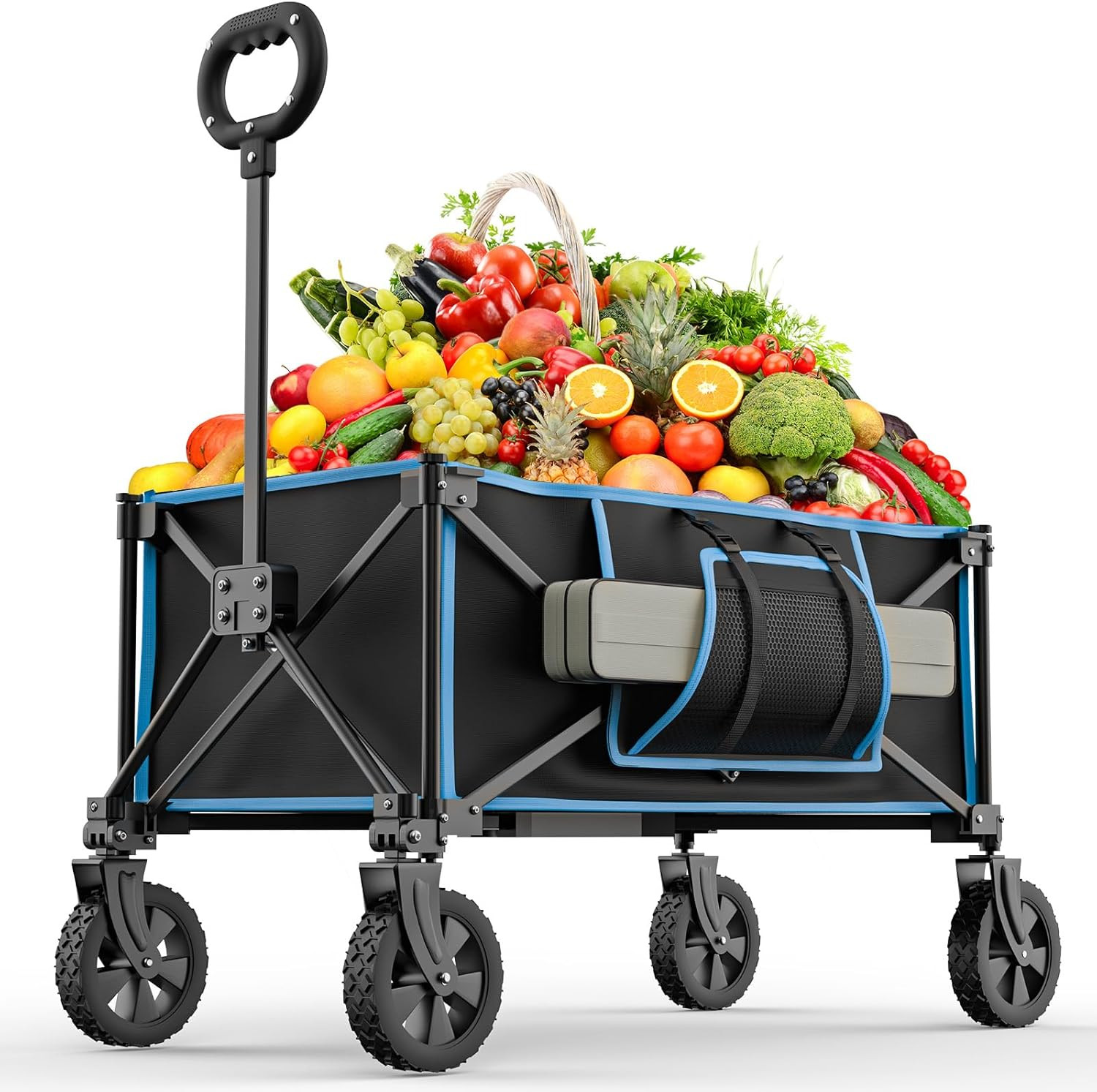 Carrello Spesa e Giardino Pieghevole - Carico 80kg Ruote Larghe 7"