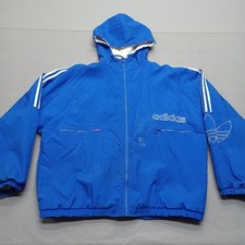 Vintage 90s Adidas Jacket Mens Large Blue Hooded Quilted Nylon Trefoil 3 Stripes