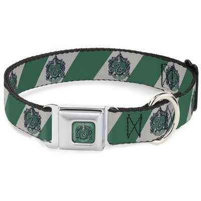 Dog Collar HPAN-SLYTHERIN Crest Full Color Green SLYTHERIN Crest Diagonal Stripe