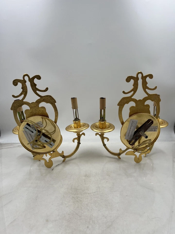 Apliques de pared vintage de latón World Imports Italia 2 luces 12" oro ornamentado Foto 3 de 4