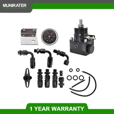 Black Adjustable Fuel Pressure Regulator Kit 100psi Guage AN6 Fitting
