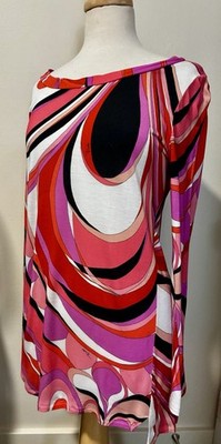  FAB EMILIO PUCCI PRINT 46/12 LONG-SLEEVED SHIRT; RED/PINK/CORAL/VIOLET/BLK/WHT