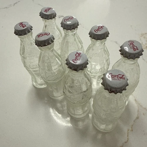 VINTAGE  MINI COKE COCA COLA BOTTLE GLASS METAL CAP MINIATURE