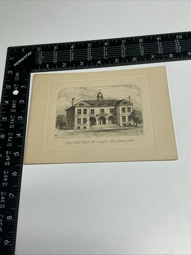 B2 Art Paper Etching CHARLES B HALL CITY HALL WALL ST BEFORE REVOLUTION 1700